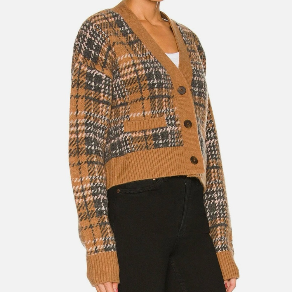 RE/DONE 90s Crop Cardigan Caramel Multi Tan Plaid